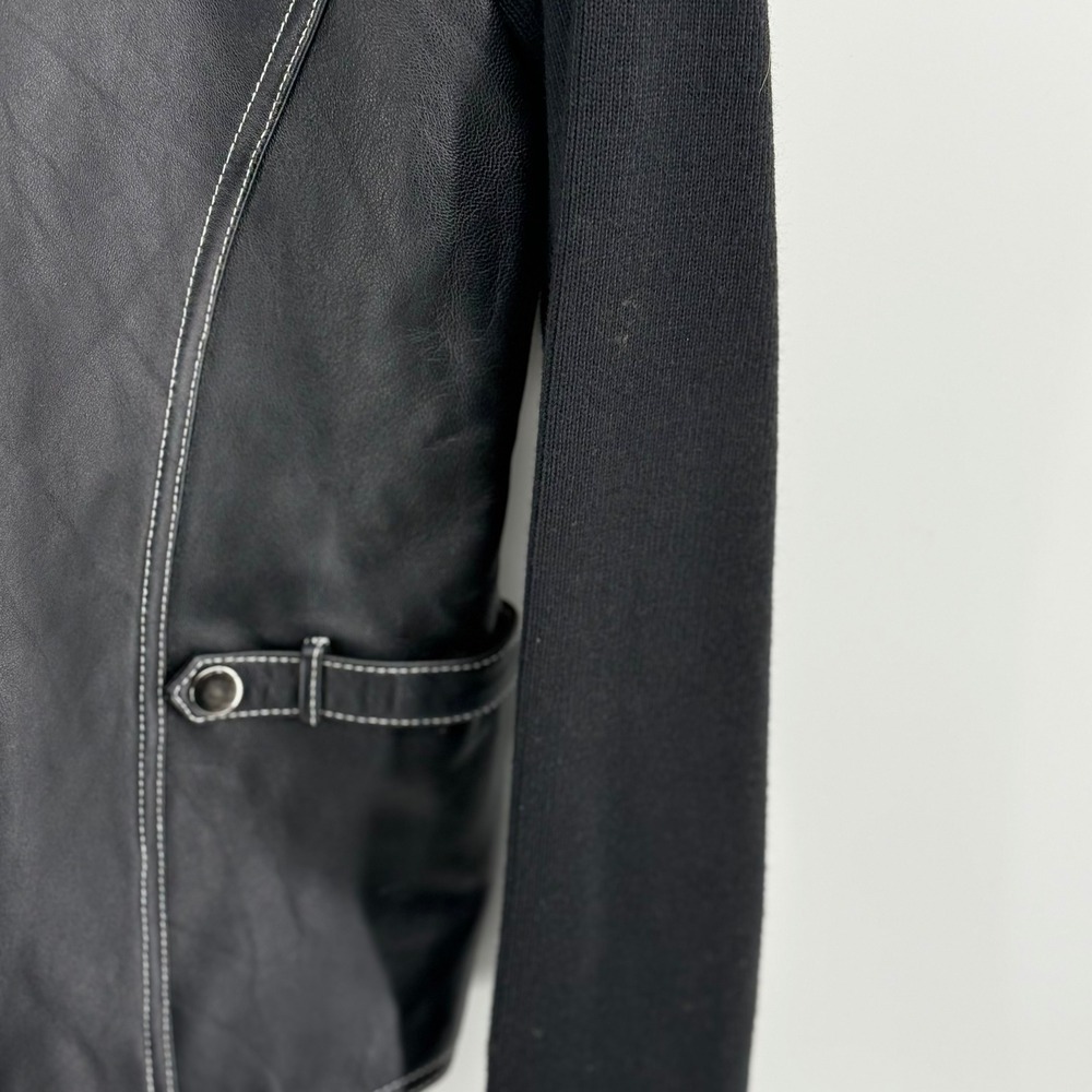 Vintage Escapade Womens Black Leather Knit Mixed Media Zip Front Jacket Size L - Picture 5 of 6